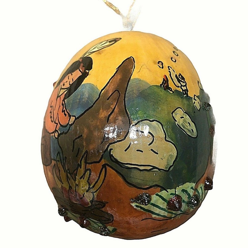 1995 Smoke Signal Painted Gourd Christmas Ornament - Picture 3 of 12